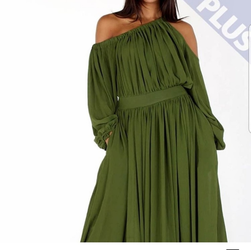 Green colder shoulder dress